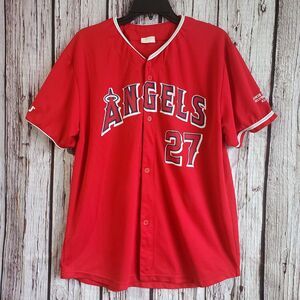 Mike Trout Angels Large Red Baseball Jersey Button 27 Mens MLB Rookie